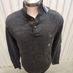 NWT CHAPS Mens Long Sleeve Mock Neck 100% Cotton Sweater Patch Charcoal